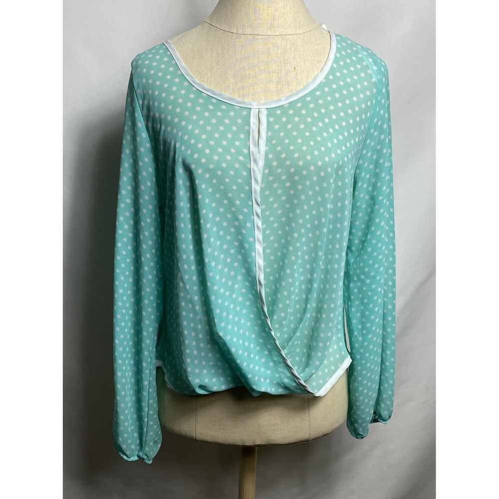 Topia Women Blouse Size M  Blue With White Dots 100% Polyester